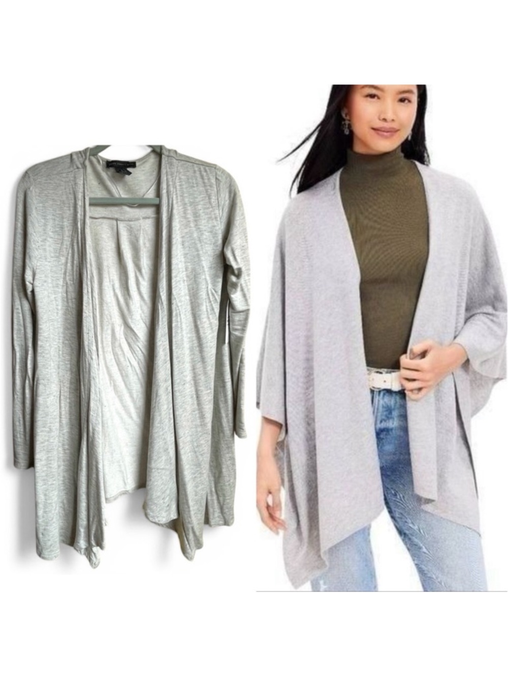 Joan Vass Women's Gray heather Open Front Cardigan M rayon/cotton/spandex